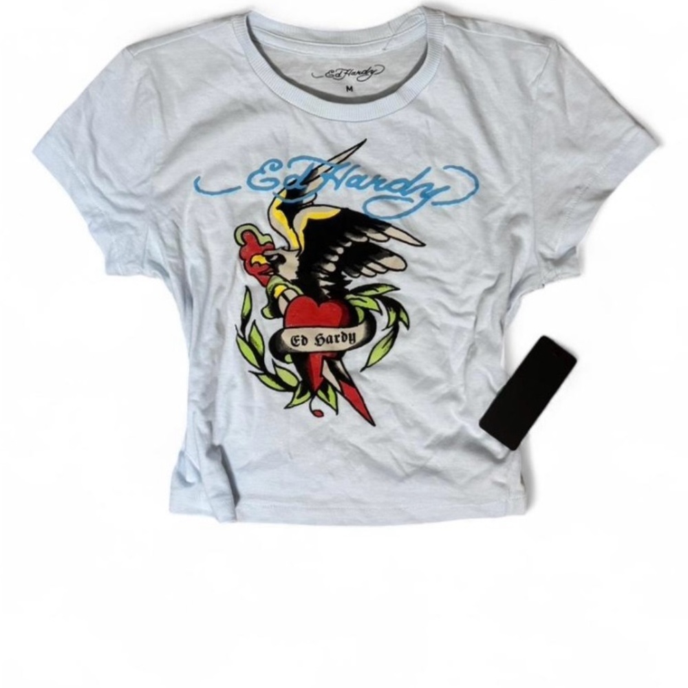 Ed Hardy White Graphic crop tee Shirt